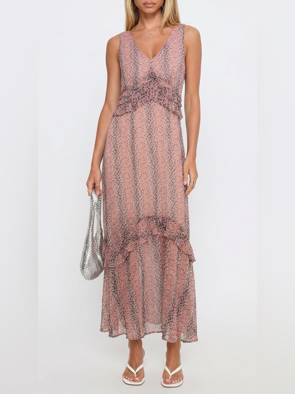 Fate Pink Printed V-Neck Sleeveless Maxi Dress